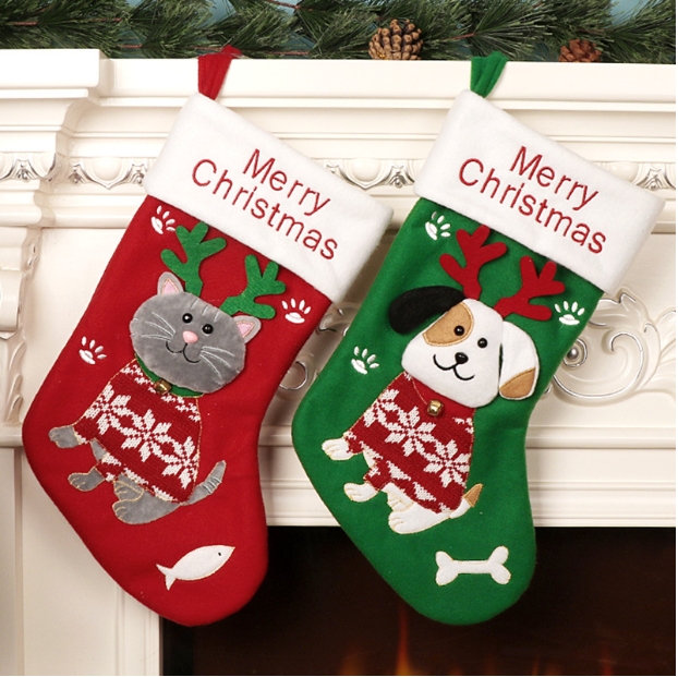 Cute Cat and Dog Christmas Socks Cartoon Christmas Socks Gift Bags