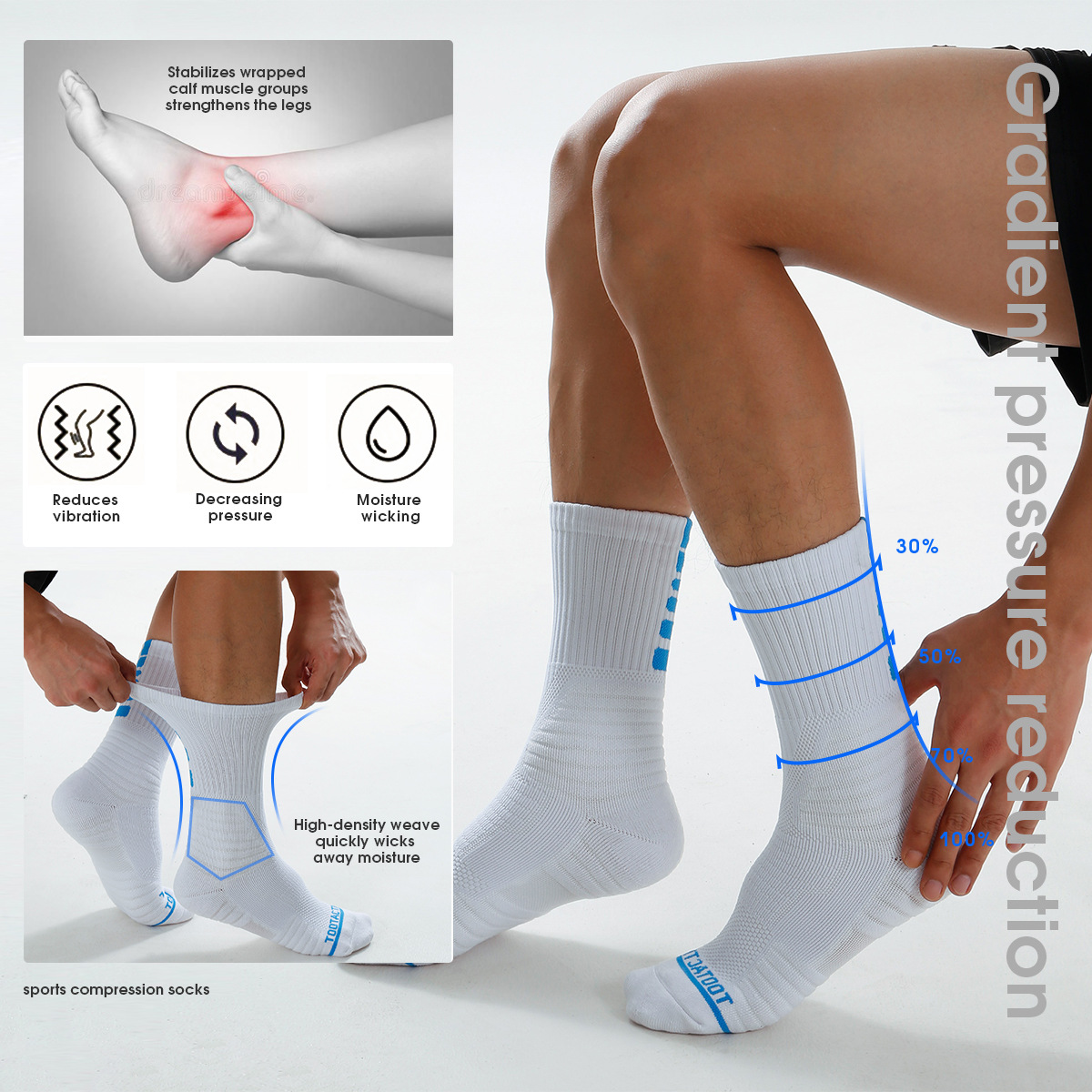 Hot Sale  Crew Socks Custom Embroidered Logo Cushioned Basketball Compression for Running Cycling Knitted Technique Spring