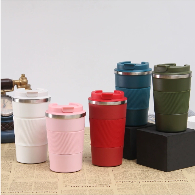 New model 304 stainless steel 3rd generation silicone sleeve coffee cup portable flip-top car cup vacuum insulated water bottle