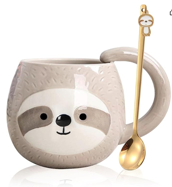 Novelty sloth coffee mug, cute travel tea mug Animal Cup cartoon 3D Ceramic Drinkware for Sloth Lovers Birthday Thanksgiving Day Christmas Gifts, 330ml