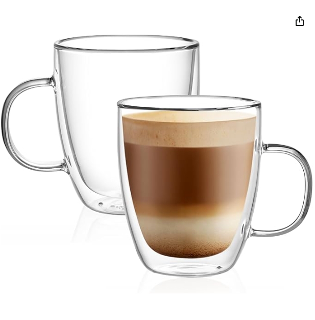 CnGlass Large Glass Coffee Mugs 11.8 oz,Double Walled Insulated Espresso Mug with Handle,Set of 2